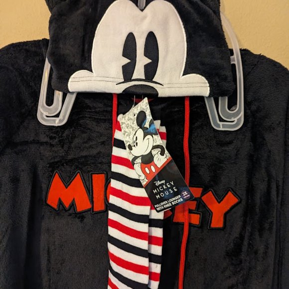 Disney Hooded Mickey Mouse Sleep Lounger Holiday Christmas w/Socks Womens Med - Picture 3 of 6